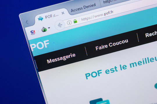 Ryazan, Russia - May 13, 2018: Pof website on the display of PC, url - Pof.com.