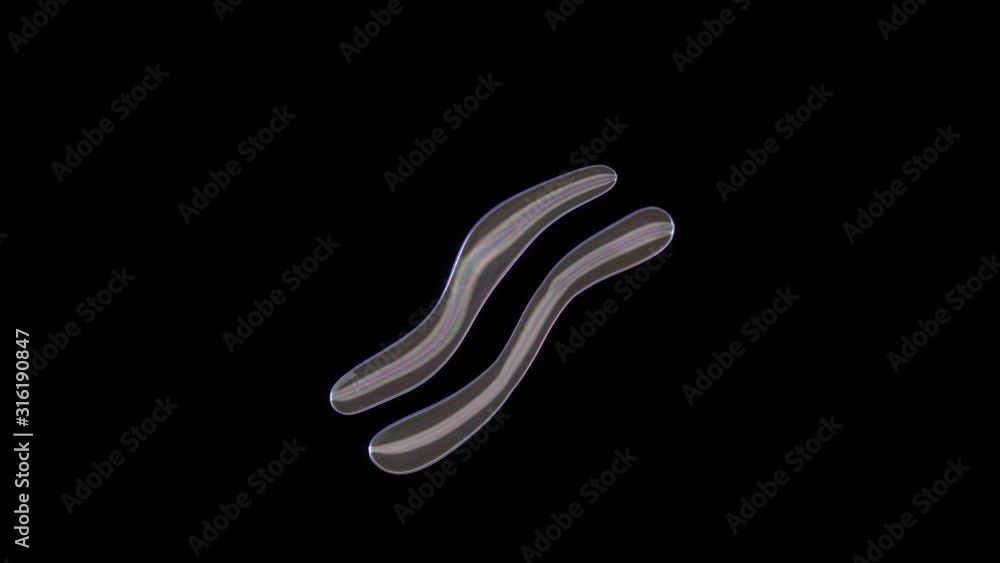 Poster 3d rendering of distorted transparent soap bubble in shape of symbol of bacon isolated on black back