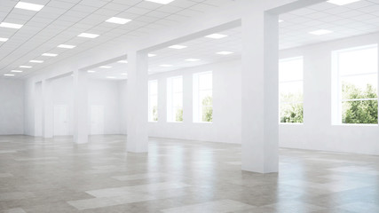 Interior of an empty commercial building with white walls. Office space. 3D rendering. - 316191281