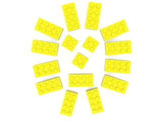 The sun face of yellow toy bricks
