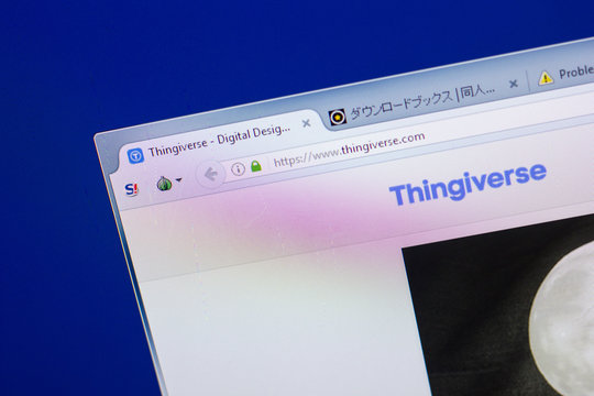 Ryazan, Russia - May 13, 2018: Thingiverse website on the display of PC, url - Thingiverse.com.
