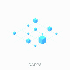Dapps - Decentralized Application on blockchain technology. Fintech Open-source software and Smart Contract concept on ethereum or bitcoin cryptocurrency. Flat vector icon isolated on white background