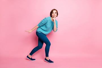 Full length body size view of her she nice attractive lovely funky girlish brown-haired girl...