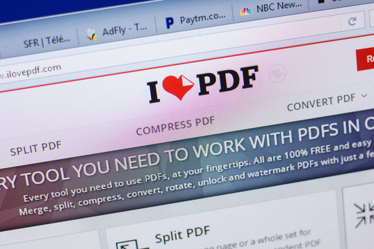 Ryazan, Russia - May 13, 2018: iLovePdf website on the display of PC, url - iLovePdf.com.