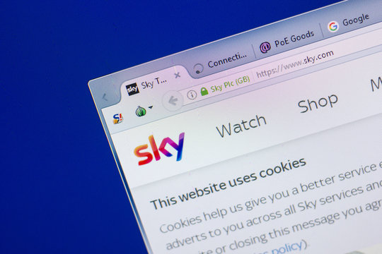 Ryazan, Russia - May 13, 2018: Sky website on the display of PC, url - Sky.com.