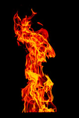 Fire flame set isolated on black isolated background - Beautiful yellow, orange and red and red blaze fire flame texture style.