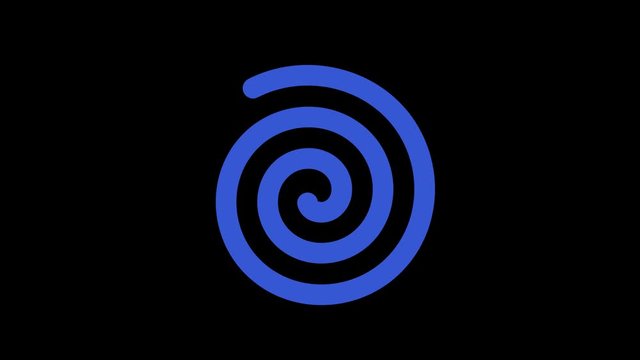 Colored graphic object that rotates clockwise in the center, varying in size, on a background with a hypnotic, psychedelic and stroboscopic effect, in 16: 9 video format.