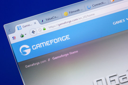 Ryazan, Russia - May 13, 2018: GameForge website on the display of PC, url - GameForge.com.