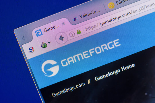 Ryazan, Russia - May 13, 2018: GameForge website on the display of PC, url - GameForge.com.