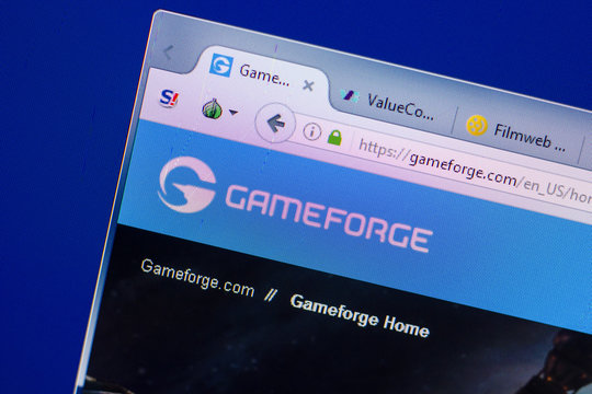 Ryazan, Russia - May 13, 2018: GameForge website on the display of PC, url - GameForge.com.