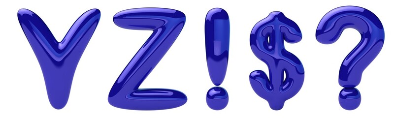 Balloons font. Blue glossy letters in the form of balls Y, Z. 3D rendering.