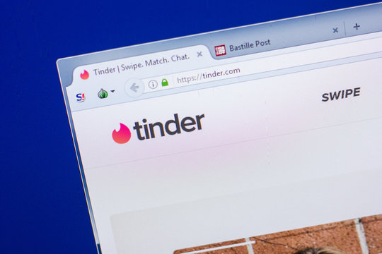 Ryazan, Russia - May 13, 2018: Tinder website on the display of PC, url - Tinder.com.