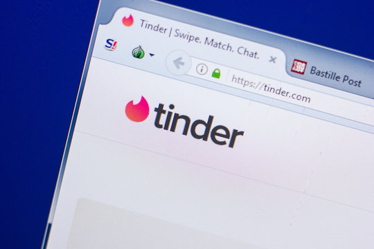Ryazan, Russia - May 13, 2018: Tinder website on the display of PC, url - Tinder.com.