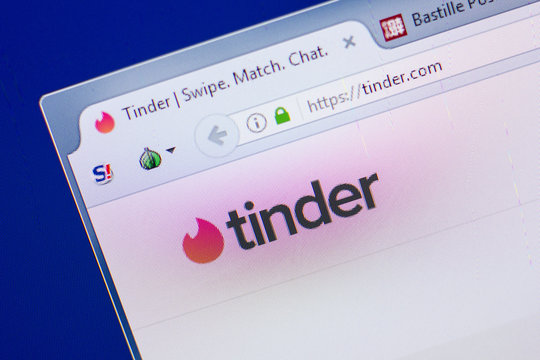 Ryazan, Russia - May 13, 2018: Tinder website on the display of PC, url - Tinder.com.