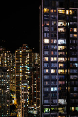 Fototapeta na wymiar skyscraper building and city skyline at night, downtown Hong Kong
