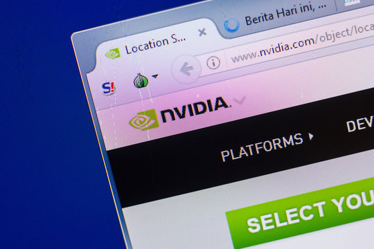 Ryazan, Russia - May 13, 2018: Nvidia website on the display of PC, url - Nvidia.com.
