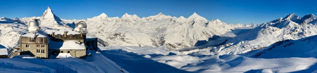 Panorama Zermatt Matterhorn gornergrat mattertal weisshorn sunny view perfect sky