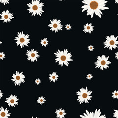 Cute seamless background with chamomiles. Floral vector background.