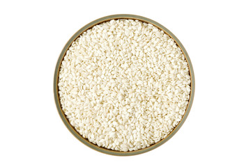 Top view Sesame seeds in a bowl solated on white background.
