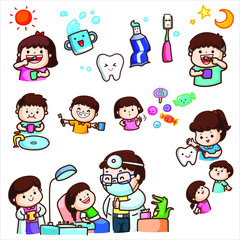 Kids dental treatment vector illustration.