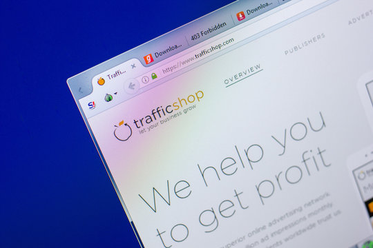 Ryazan, Russia - May 20, 2018: Homepage of TrafficShop website on the display of PC, url - TrafficShop.com.