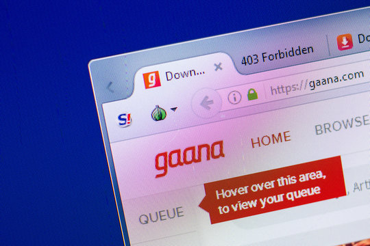 Ryazan, Russia - May 20, 2018: Homepage of Gaana website on the display of PC, url - Gaana.com.