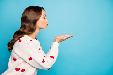 Profile side view portrait of her she nice attractive charming winsome pretty cute tender girl...