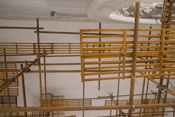 Unfinished interior of Indian temple of Vedic Planetarium under construction