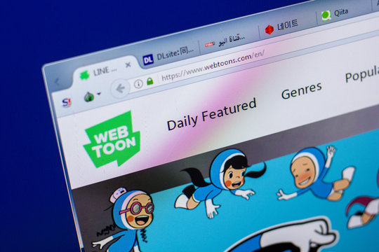 Ryazan, Russia - May 20, 2018: Homepage of WebToons website on the display of PC, url - WebToons.com.