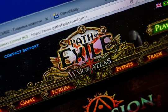 Ryazan, Russia - May 20, 2018: Homepage of PathOfExile website on the display of PC, url - PathOfExile.com.
