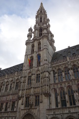 Fototapeta na wymiar The Town Hall of the City of Brussels, Belgium, medieval Gothic building from the Middle Ages located on the famous Grand Place