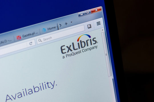 Ryazan, Russia - May 20, 2018: Homepage of ExlibrisGroup website on the display of PC, url - ExlibrisGroup.com.