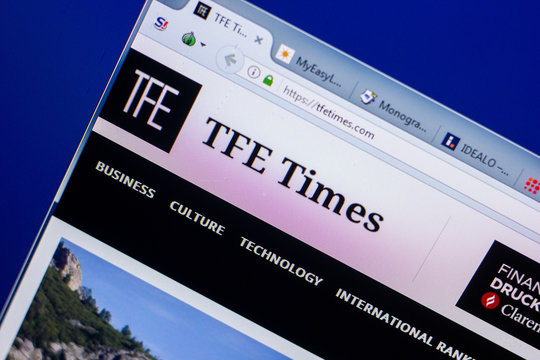 Ryazan, Russia - May 20, 2018: Homepage of TFEtimes website on the display of PC, url - TFEtimes.com.