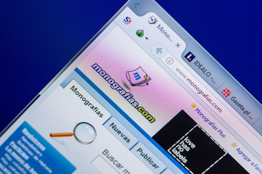 Ryazan, Russia - May 20, 2018: Homepage of Monografias website on the display of PC, url - Monografias.com.
