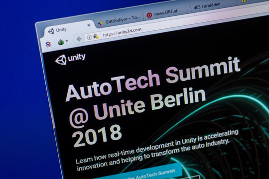 Ryazan, Russia - May 20, 2018: Homepage of Unity3d website on the display of PC, url - Unity3d.com.