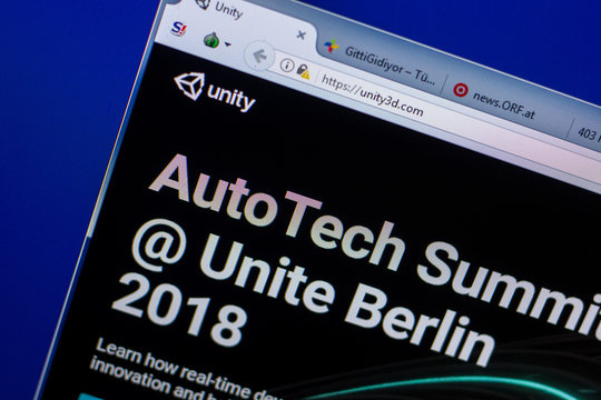 Ryazan, Russia - May 20, 2018: Homepage of Unity3d website on the display of PC, url - Unity3d.com.