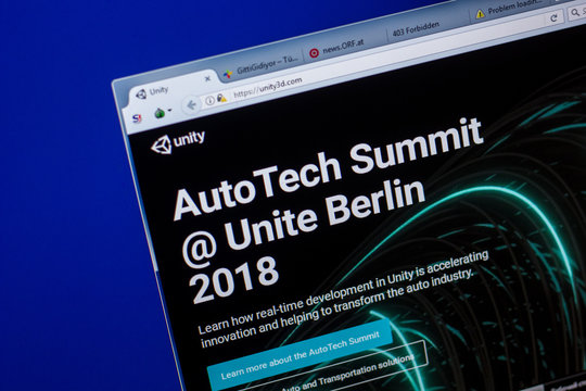 Ryazan, Russia - May 20, 2018: Homepage of Unity3d website on the display of PC, url - Unity3d.com.