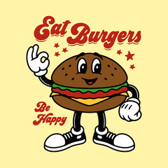 EAT BURGERS BE HAPPY POSTER COLOR BACKGROUND
