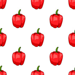 Seamless pattern of big red peppers on white background. Endless background for your design.