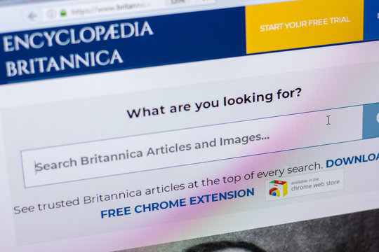 Ryazan, Russia - May 20, 2018: Homepage of Britannica website on the display of PC, url - Britannica.com.