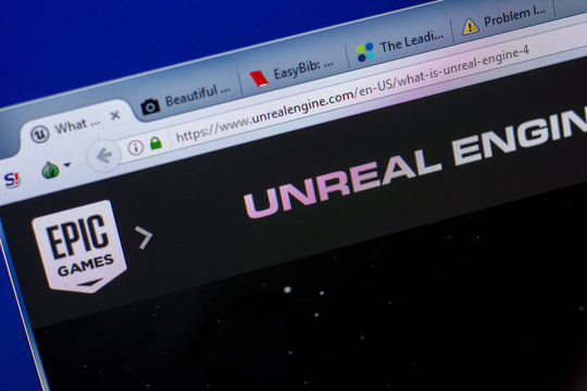 Ryazan, Russia - May 20, 2018: Homepage of UnrealEngine website on the display of PC, url - UnrealEngine.com.