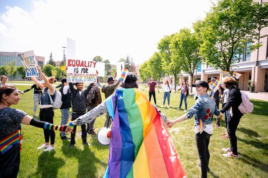 Gay pride protest on university campus