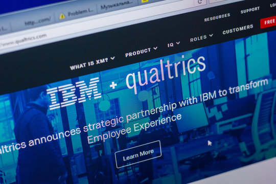 Ryazan, Russia - May 20, 2018: Homepage of Qualtrics website on the display of PC, url - Qualtrics.com.