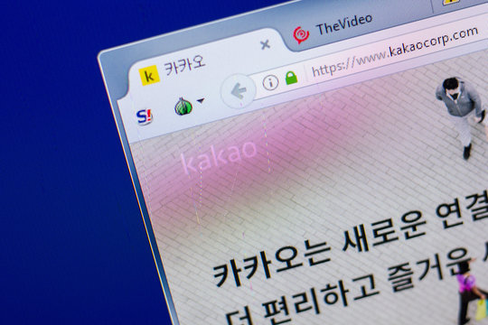 Ryazan, Russia - May 20, 2018: Homepage of KakaoCorp website on the display of PC, url - KakaoCorp.com.
