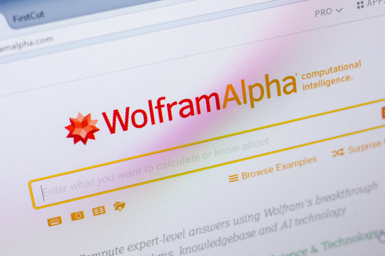 Ryazan, Russia - May 20, 2018: Homepage of WolframAlpha website on the display of PC, url - WolframAlpha.com.