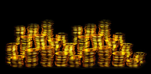 Stacking gold coin in treasure stack