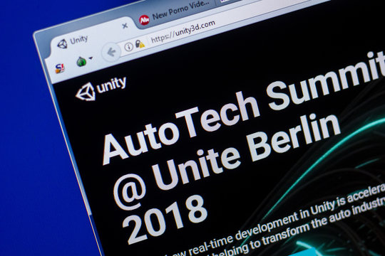 Ryazan, Russia - May 20, 2018: Homepage of Unity3d website on the display of PC, url - Unity3d.com.