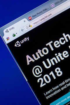 Ryazan, Russia - May 20, 2018: Homepage of Unity3d website on the display of PC, url - Unity3d.com.