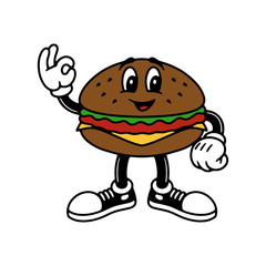 CARTOON BURGER WITH OK SIGN COLOR BACKGROUND
