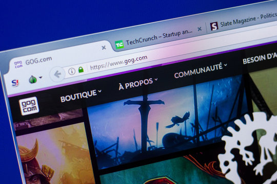 Ryazan, Russia - May 20, 2018: Homepage of GOG website on the display of PC, url - GOG.com.